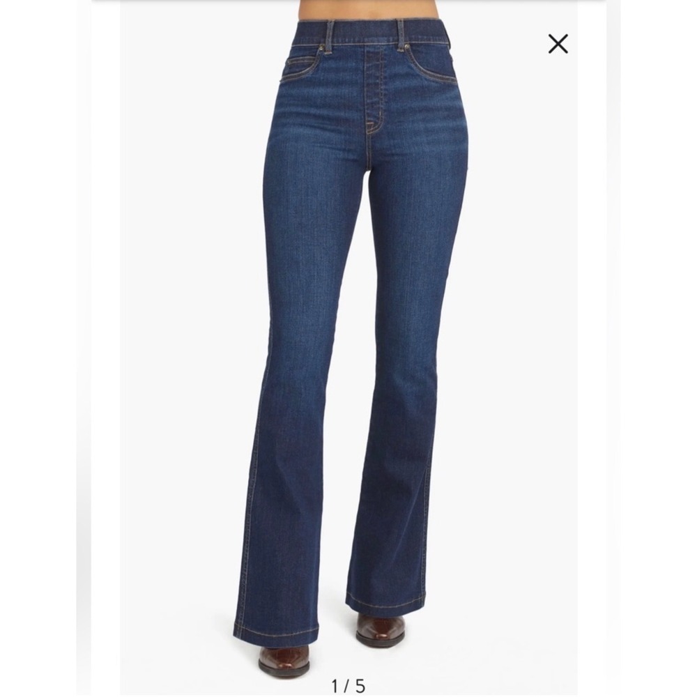 SPANX Flare Bootcut Dark Wash Stretch Denim Pull On Pants Jeans - Large